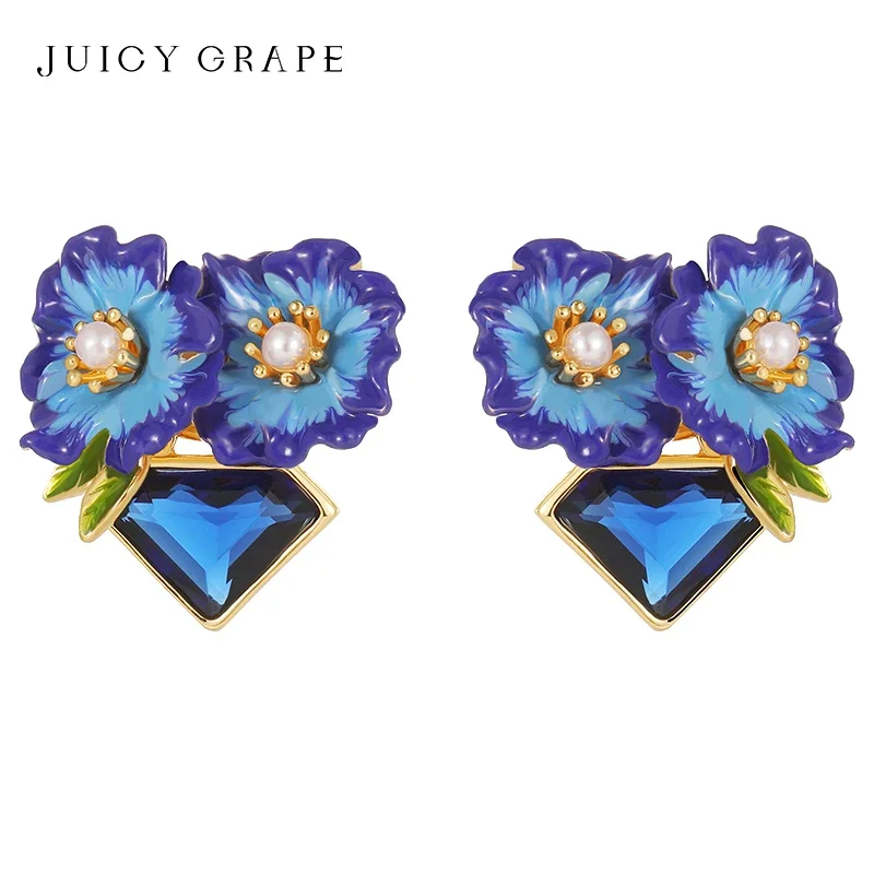 

Fashion Enamel Flower Earrings Women Temperament Blue Trumpet Flower Gemstone Earrings Wedding Party Aesthetic Jewelry