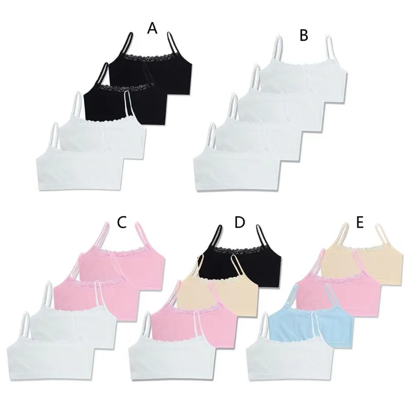 Children Breast Care Girl Bra 4Pcs Hipster Cotton Teens Teenage Underwear Summer Kids Lace Vest Young Training Bra Cotton Bra