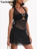 S - XL With Halter Dress Bandeau Bikini Women Swimwear Female Swimsuit Three-pieces Bikini set Bather Bathing Suit Swim V6882
