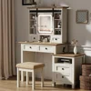 Farmhouse Makeup Vanity Desk with Sliding Mirror and Lights Antique White Makeup Vanity Table Set with Charging Station 6Drawers 5