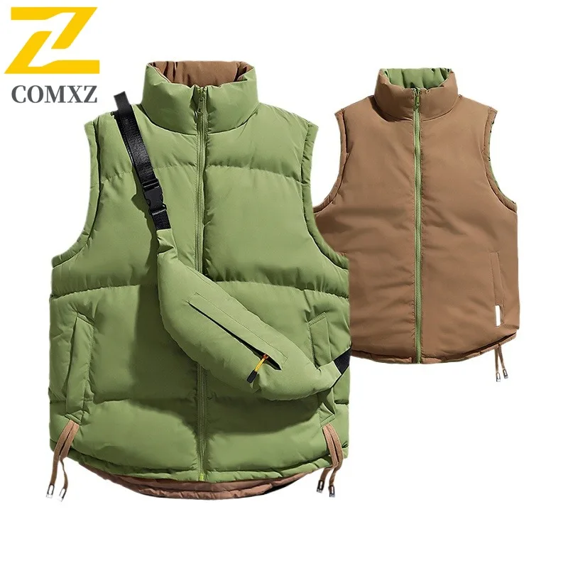 EiAO Vest Couple's Reversible Puffer Winter Thermal  Sleeveless Jacket with Crossbody Bag Windproof Waterproof Student Fashion