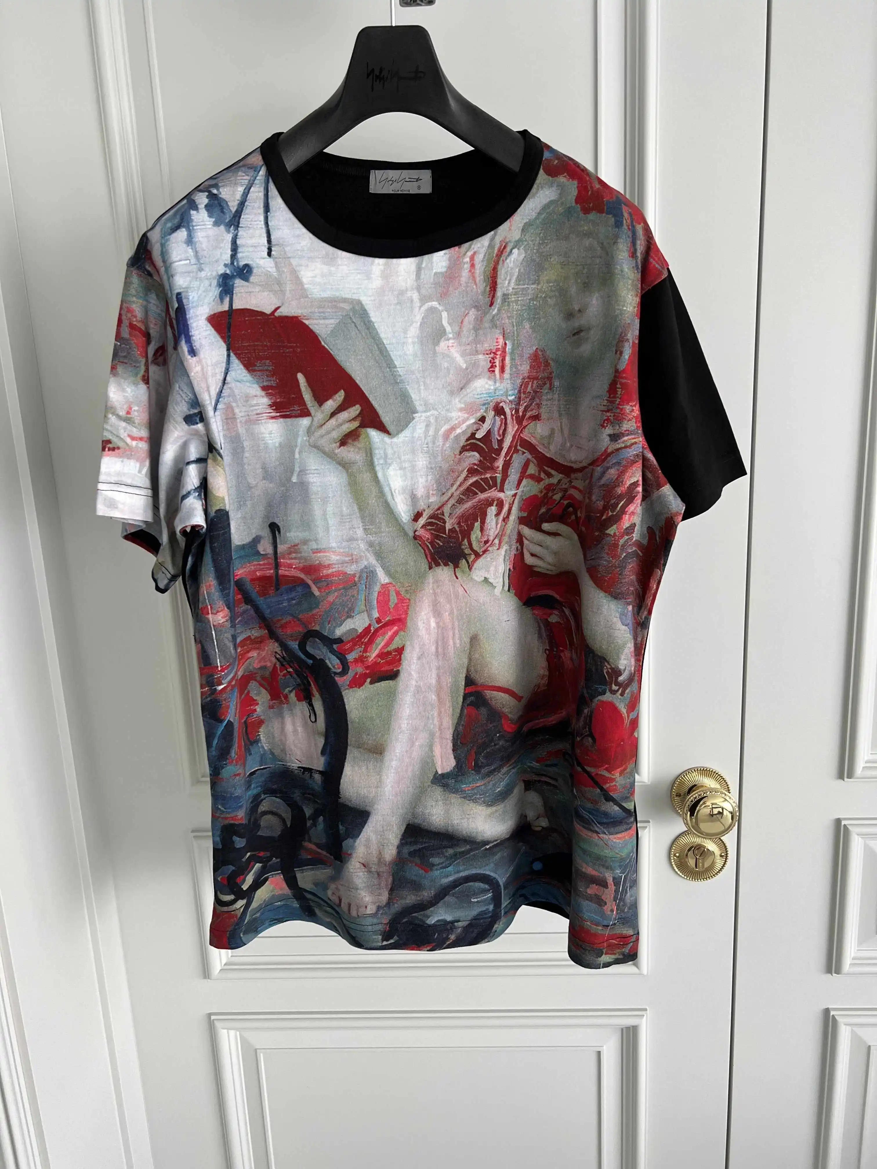 TOP-YAMAMOTO Original Design Collaboration round-neck Silhouette T-shirt, Hawaiian men's and Women's large size