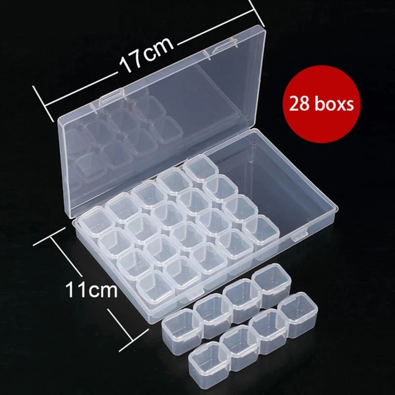 MultiValue Scatole per Gioielli in Plastica, 28 Scatola Portaoggetti con Scomparti Rimovibile con 3 Etichette Adesive per Pittura a Diamante La Classificazione di Gioielli (Bianco, 1