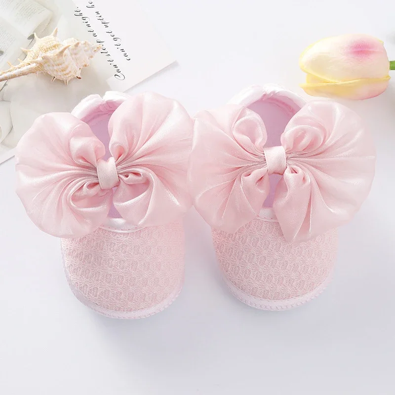 0-18months Toddler Girl Flat Shoes Spring Autumn Baby Girls Bowknot Soft Sole Anti Slip Crib Shoes + Lace Headband