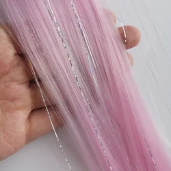 Sparkling Unicorn Rainbow Hair Extensions with Silver Tinsel Highlights - 12 pcs (Tinsle - A1)