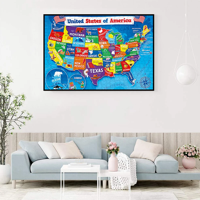 High Quality 70cm*50cm 1000pcs USA MAP Jigsaw Puzzle Adult Stress Relief Beautiful Landscape Puzzle Wall Decor 6