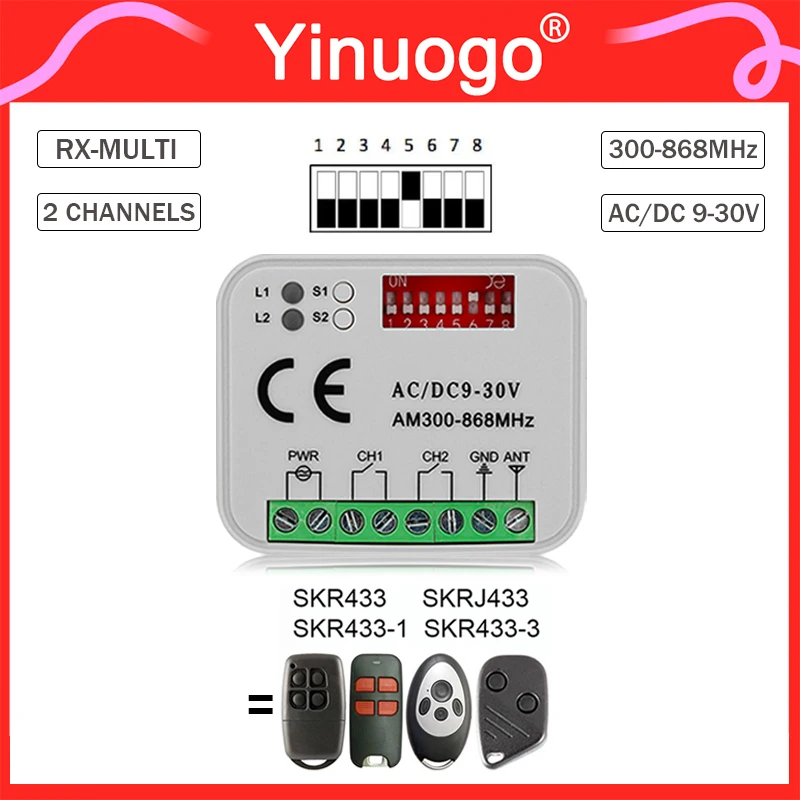 RX-MULTI Receiver Garage Door Controller 9V-30V For SEIP SKR433 SKRJ433 SKR433-1 SKR433-3 433.92MHz Garage Remote Control