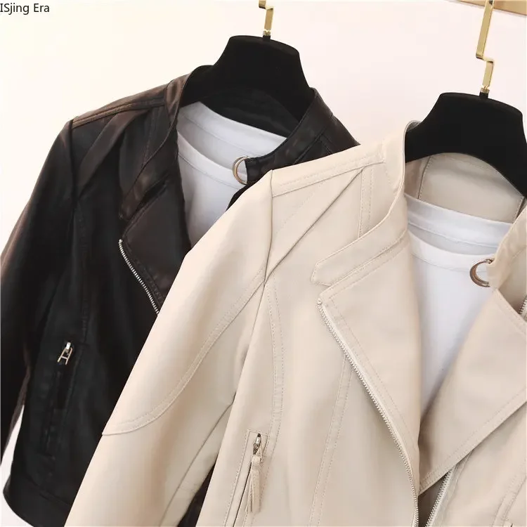 2023 New Women Slim Fit PU Wash Leather Jacket Q1
