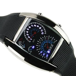 Black Waterproof LED Sports Wristwatch with Blue Dial and Stainless Steel - Rubber Band (Other)