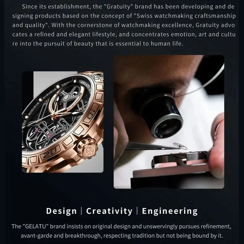 GELATU 6015 Mechanical Watch for Men 3D Hollow Out Sapphire Mirror Leather Silicone Strap Luxury Brand Men's Wrisrtwatches  NEW