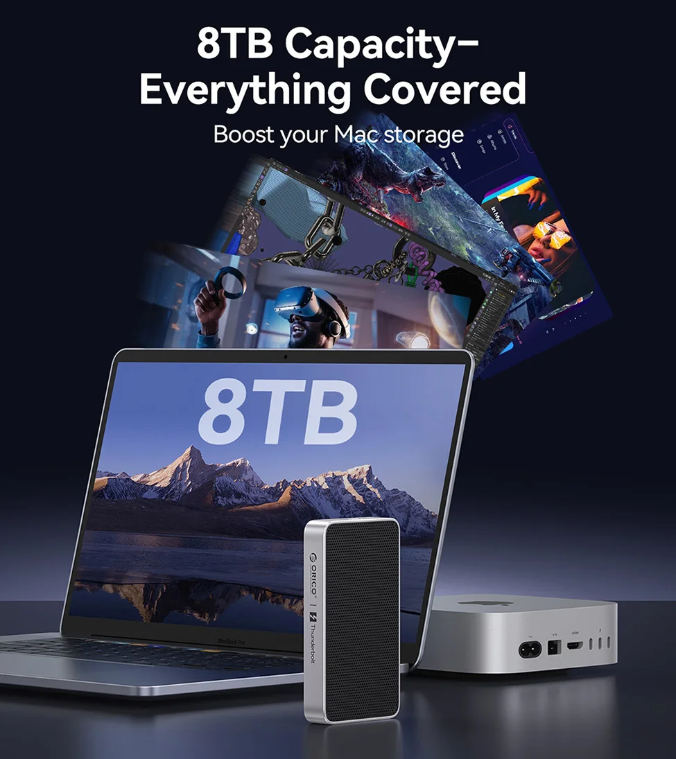 ORICO 80Gbps 외장 SSD 케이스 M.2 NVMe 인클로저 하드 드라이브 스토리지 박스 M-Key 2280 TB5/4/3/USB4용 솔리드 스테이트 드라이브 하우징