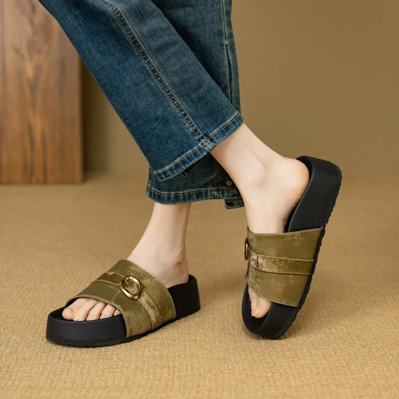 Fashion Slippers Women's Luxury Summer Platform New Retro Elegant Breathable Outdoor Thick Soled Walking Shoes 35-40