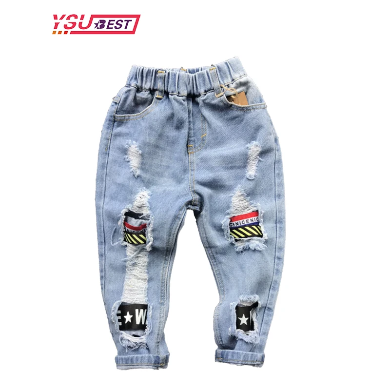 Kids pants boys jeans Boys Jeans Fashion Hole New Children Straight Cylinder Casual Jeans Spring Autumn Korean Style Elastic Waist 3-8Ys Trousers
