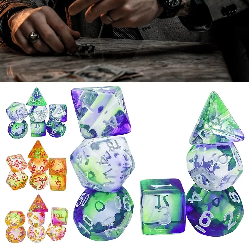 

7Pcs/set 7-Die Table Game DND Dice Transparent Three Color D4 D6 D8 D10 D12 D20 Polyhedral Dice Party Game Acrylic Game Dice