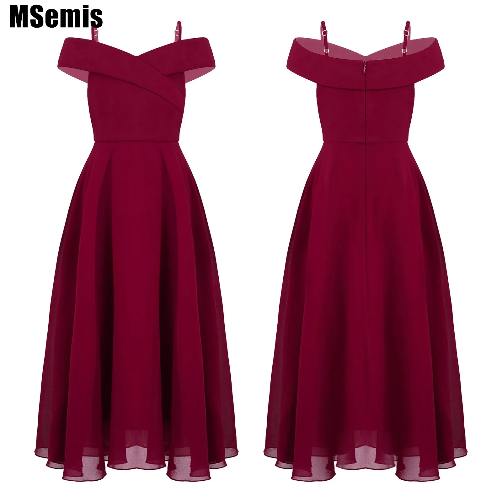 

Элегантные шифоновые вечерние платья для девочек с открытыми плечами и регулируемыми бретельками, ТРАПЕЦИЕВИДНОЕ вечернее платье до пола