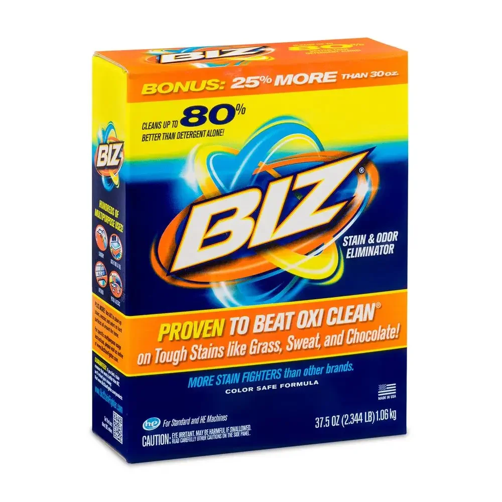 Biz Stain and Odor Eliminator Powder Laundry Detergent Booster Powerful Cleaner Clothes Kitchen Bathroom and Outdoor Use 37.5 oz
