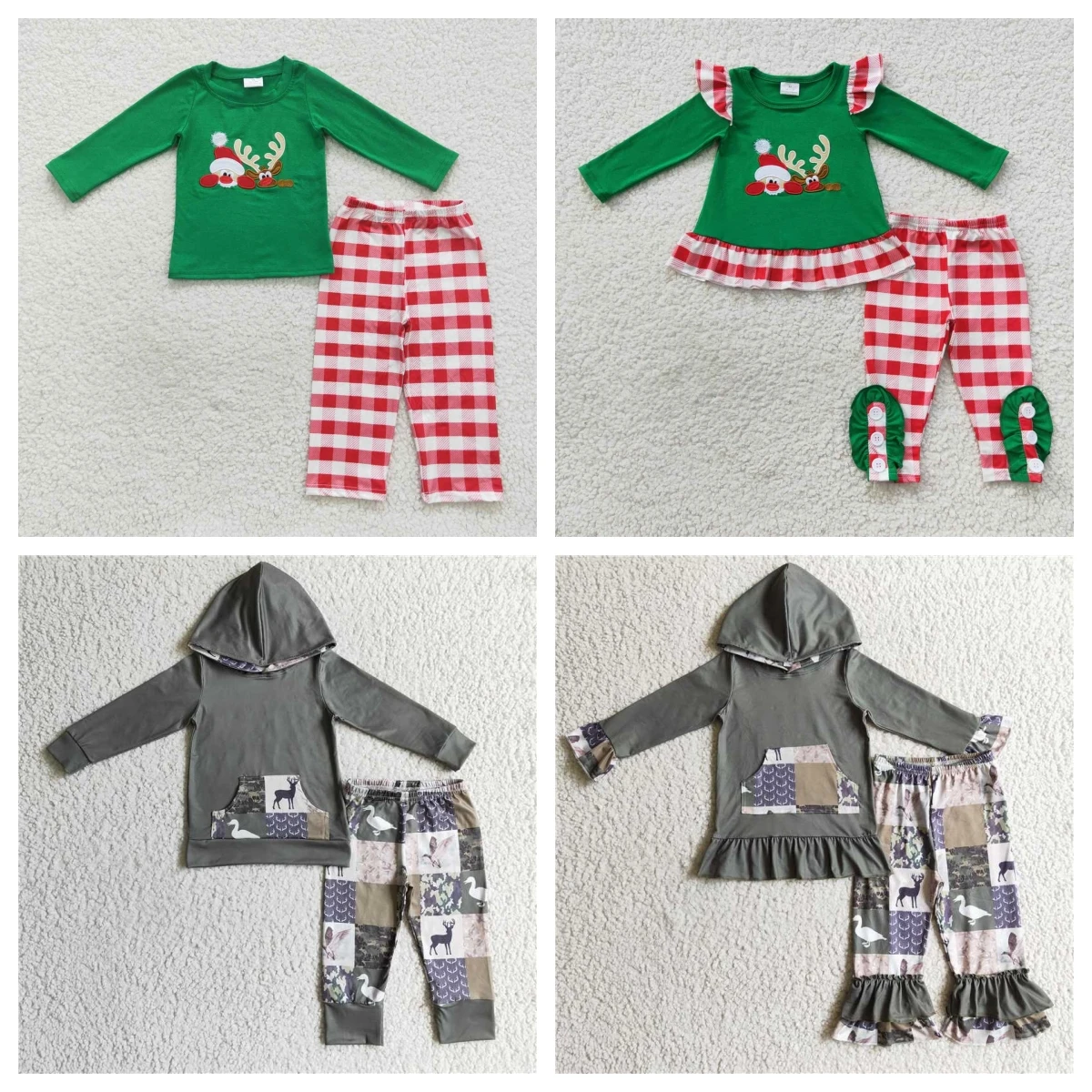 

Wholesale hot sale children Christmas boys girls long sleeve trousers reindeer tops children's clothing Western bell bottoms