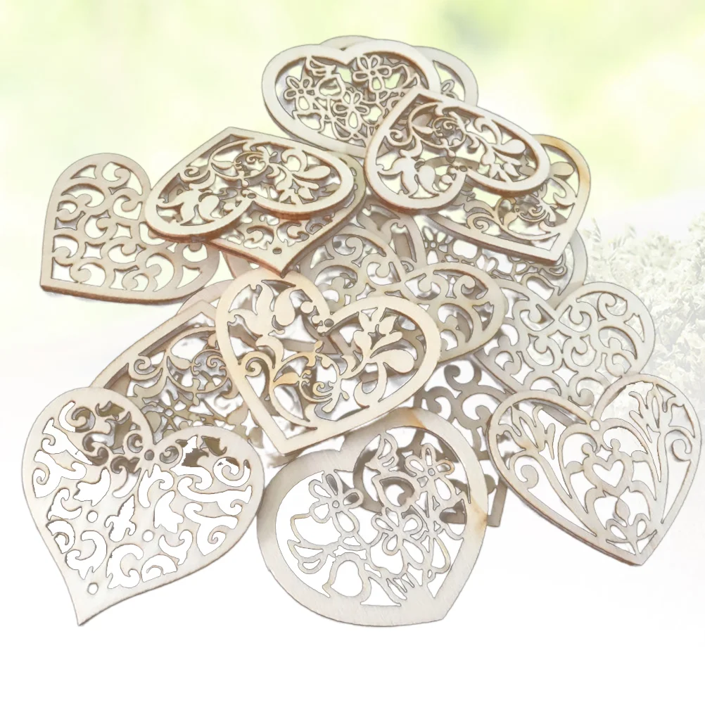 

100pcs Unfinished Wooden Heart Cutouts Wood Shapes Slices Pieces Wooden Gift Embellishments Pendant Valentines Day Heart