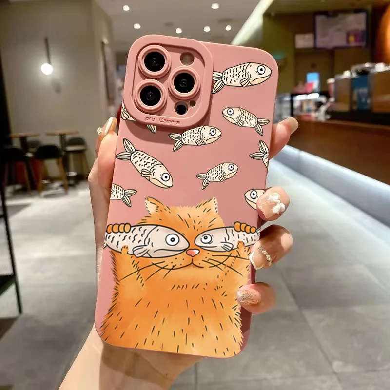Whimsical Orange Cat Salted Fish Pattern Phone Case Cover