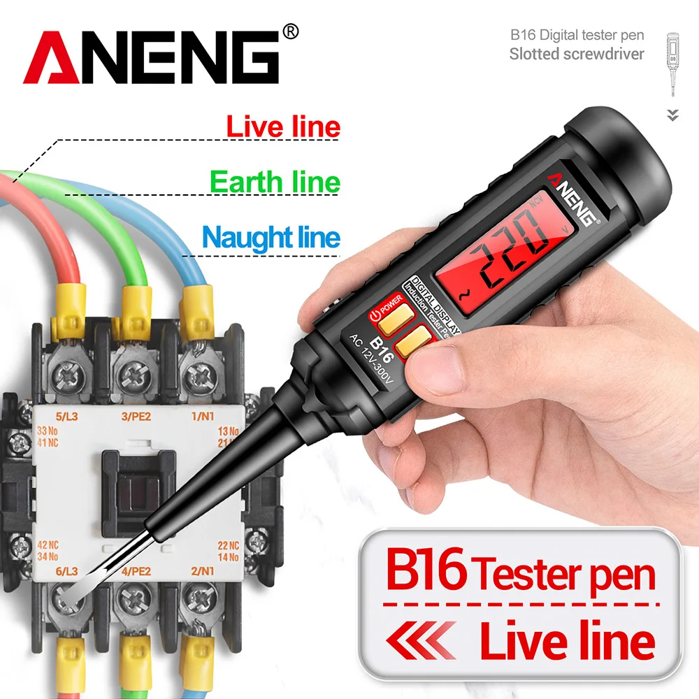ANENG B16 Lntelligent Sensing 디지털 측정 펜 비접촉식 12V-300V 전압 검출기 NCV 전압 프로빙 테스터 미터 도구