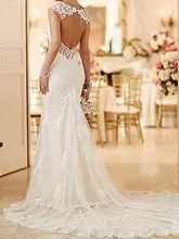  Mermaid Wedding Dresses For Bride Long Lace Open Back Bridal Gowns With Train Bride Dress Cap Sleeve Robe De Mariée TL085 