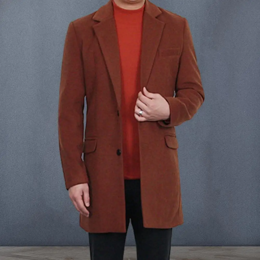 Men Winter Overcoat Stylish Men's Formal Business Overcoat Turn-down Collar Thick Solid Color Single-breasted for Fall/winter