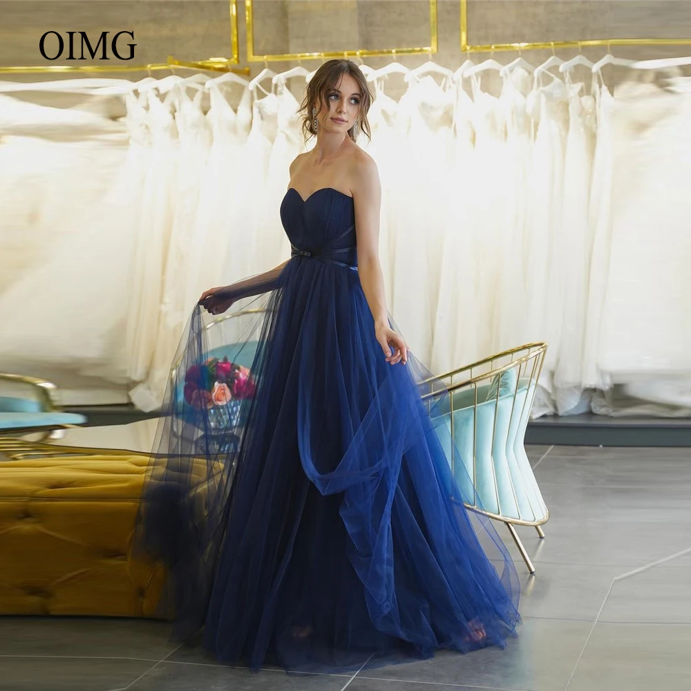 

Sweetheart Navy Blue Tulle Long Evening Dresses Women Formal Prom Gowns Floor Length Mother Of The Bride Party Dress