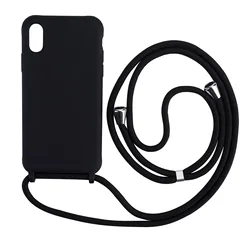 Minimalist Silicone Crossbody Case with Adjustable Rope Lanyard - iPhone XR (Black)