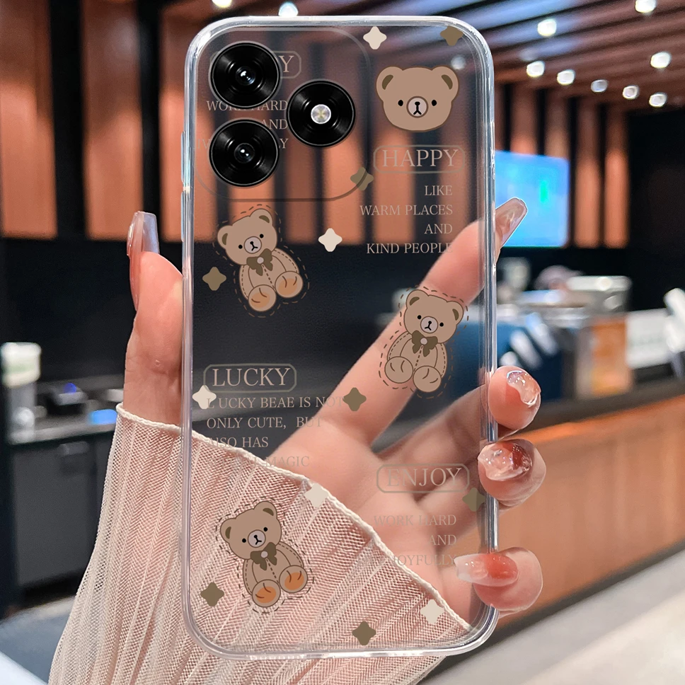 Lovely Bear Cartoon Clear Soft TPU Silicone Protective Phone Case Cover