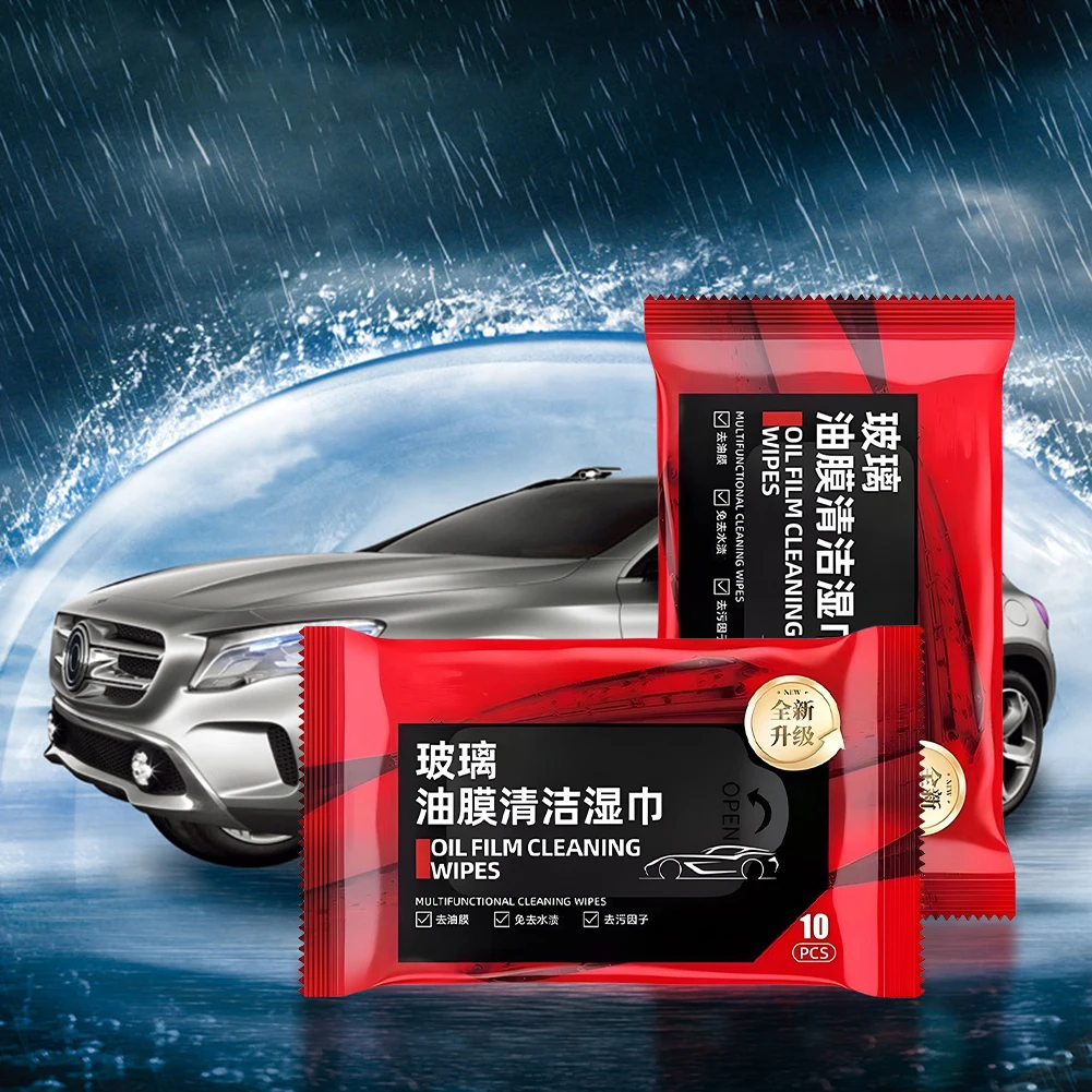 10Pcs Car Glass Oil Film Removal Wipes Oil Film Cleaning Wipes Glass Windshield Cleaning Car Stain Cleaner