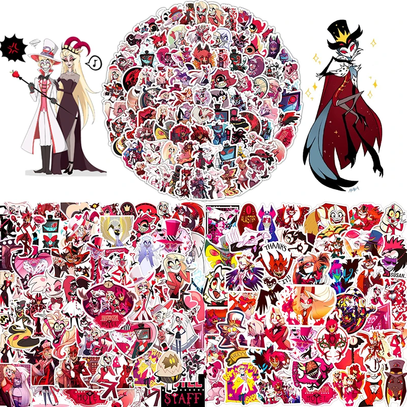 

50PCS/103PCS Hazbin Hotel DIY Stickers Anime Figure Alastor Jeremy•Jordan Refrigerator/Water Cup Reusable Waterproof Sticker