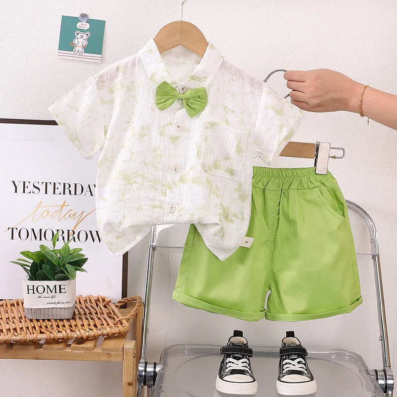 

Toddler Boys Outfits Set 2024 Summer Baby Boy Clothes 1 To 2 Years Fashion Bow Tie Short Sleeve Shirts Tops and Shorts Kids Suit