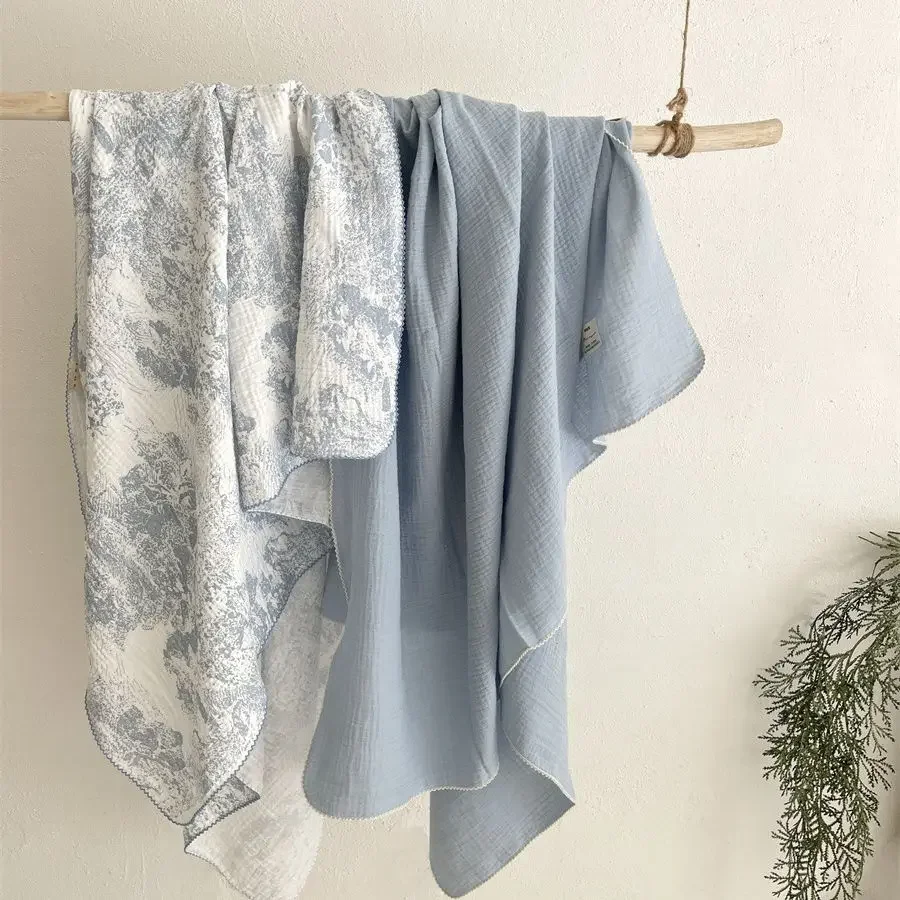Floral Muslin Swaddle Blanket 100% Cotton Baby Bath Towel Wrap Muslin Swaddle Blankets Newborn Muslin Blankets Soft Waxy Blanket 3