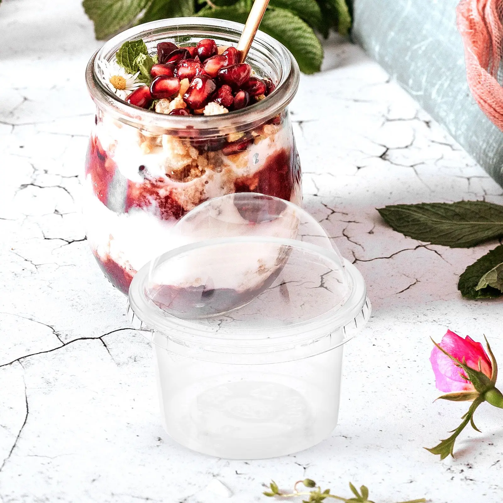 Creative Design Dessert Cups With Lids Disposable Pudding Cups Plastic Disposable For Soup Sundaes Ice Cream 100pcs
