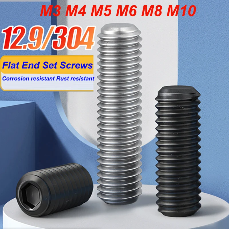 Description Picture 3 of item2/5/20pcs M3 M4 M5 M6 M8 M10 M12 Grade 12.9 Carbon Steel Alloy Steel Hex Socket Set Screws Grub Screw DIN916