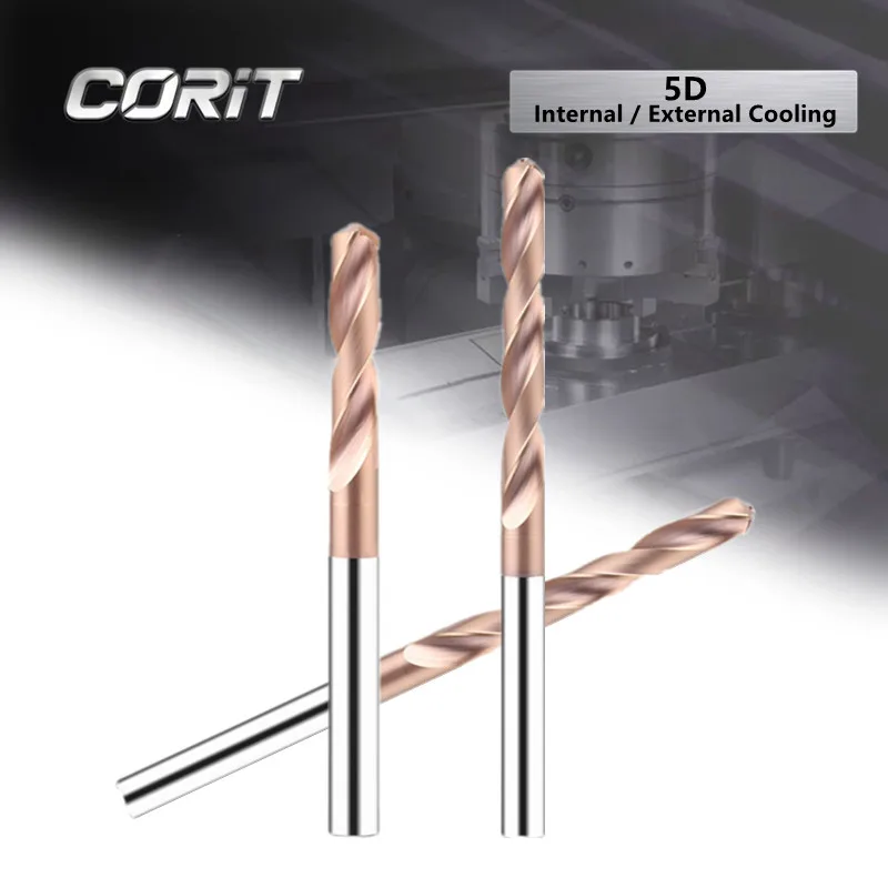

CORIT 5D Internal / External Cooling HRC60° Tungsten Carbide Drill Bit CNC Lathe Drilling Tools Metalworking Bits 3.3mm to 20mm