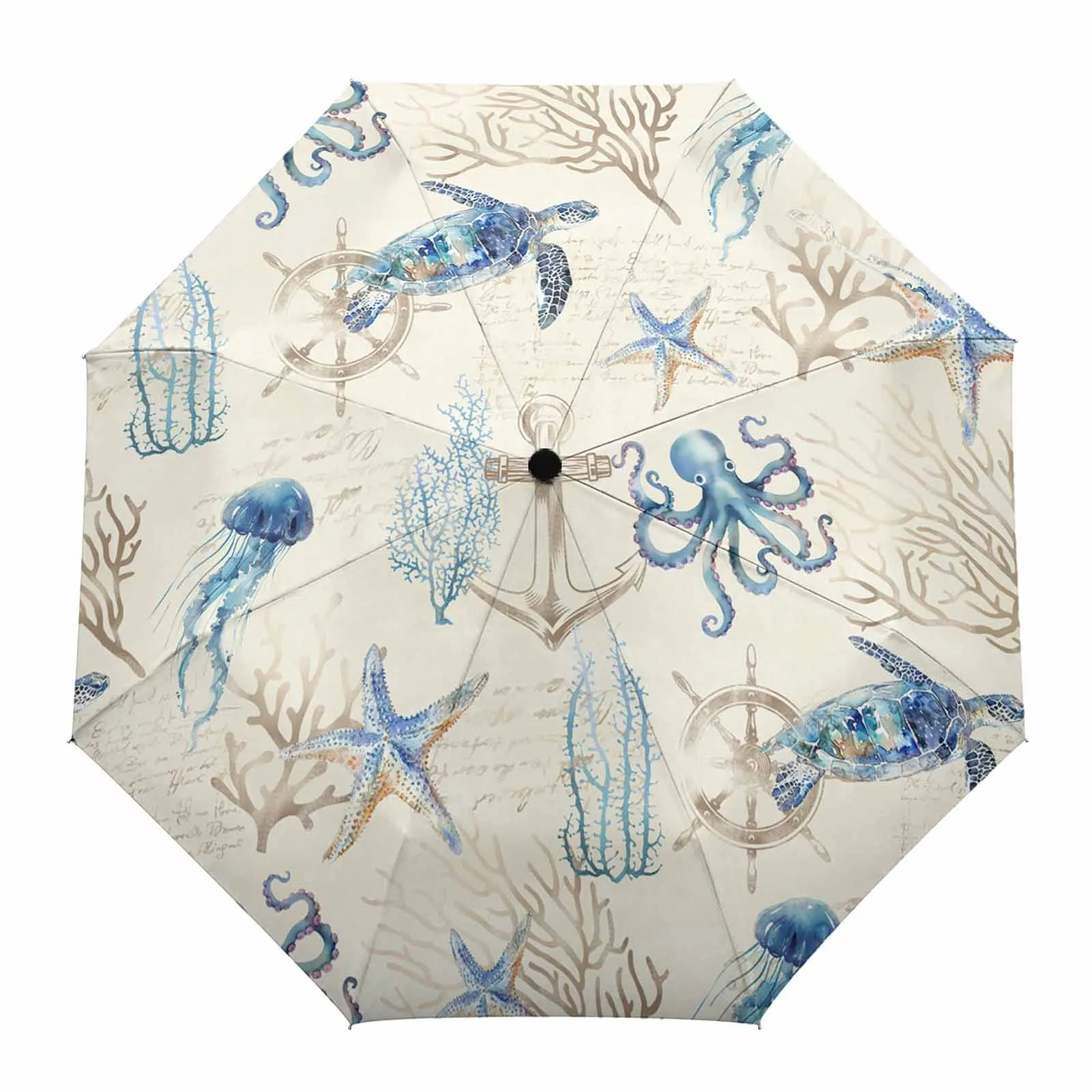 

Summer Ocean Coral Turtle Anchor Automatic Umbrella Travel Folding Umbrella Portable Parasol Windproof Umbrellas