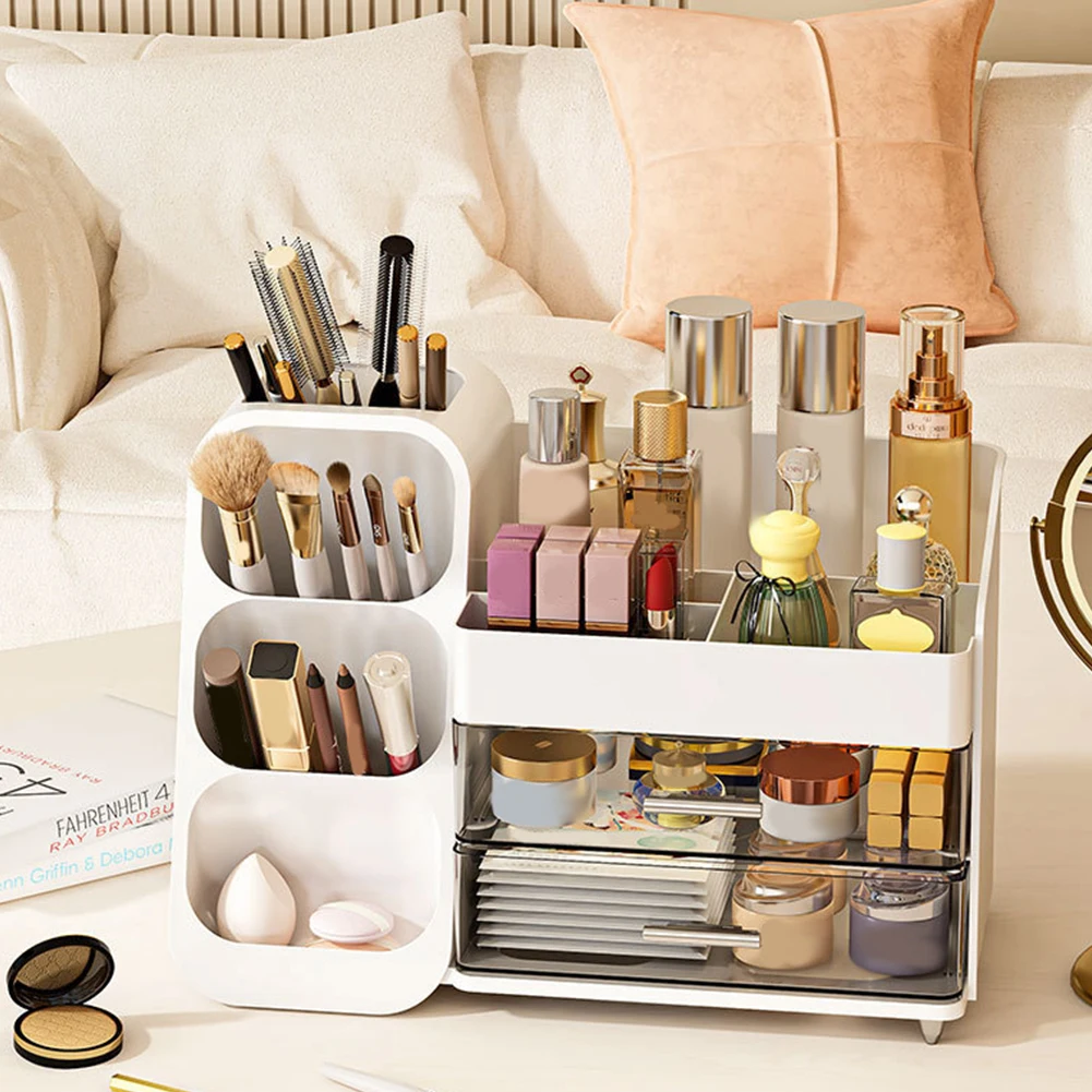 Plastic Desktop Organizer Cosmetic Container with Drawers Cosmetic Display Case Makeup Display Stand for Vanity Dressing Table 2