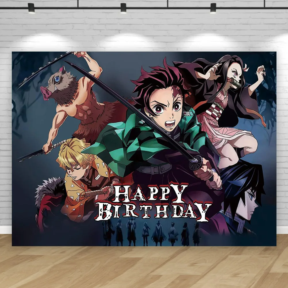 thumbnail image 1 of Fondo de fiesta de Demon Slayers, fondo de fotografía de cumpleaños para niños Kamado, pancarta colgante de pared decorativa de Tanjirou Nezuko, 1 of 4