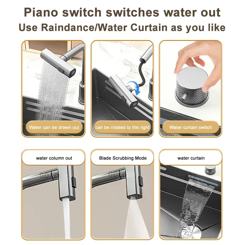 Waterfall Sink Large Single Slot 304 Stainless Steel Kitchen Sink Embossed Washbasin Under The Basin Installation For Kitchen 5