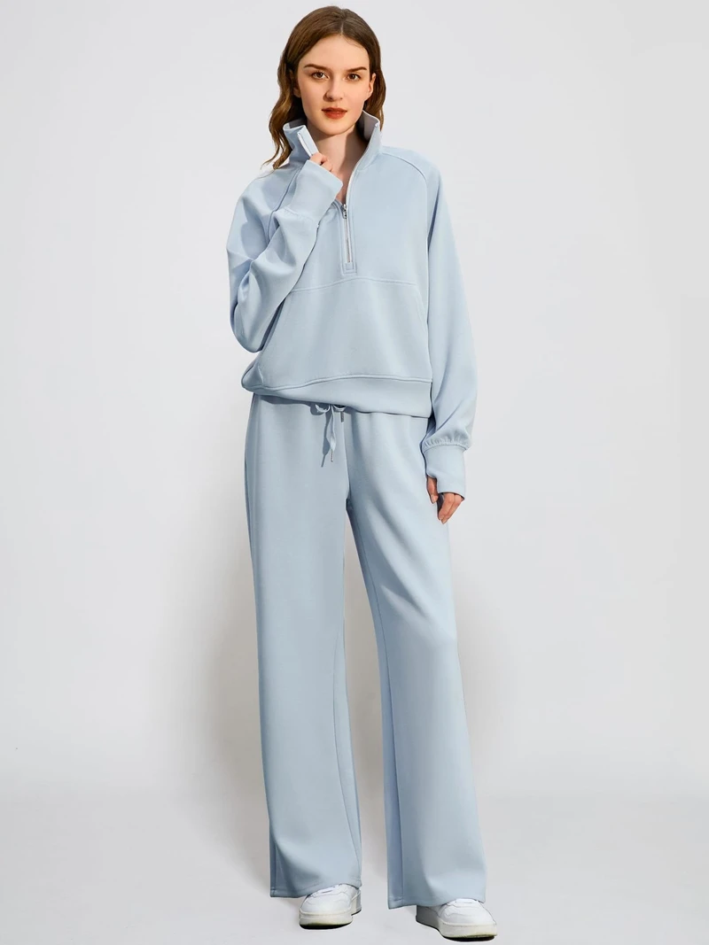 746357-cca965.jpg Trendy 2Pcs Lounge Set For Women Long-Sleeve Stand Collar With Zipper Top And Drawstring Pant Fit Jogging Loungewear Casual Wear - Image 1