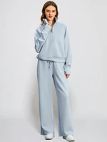 Trendy 2Pcs Lounge Set For Women Long-Sleeve Stand Collar With Zipper Top And Drawstring Pant Fit Jogging Loungewear Casual Wear