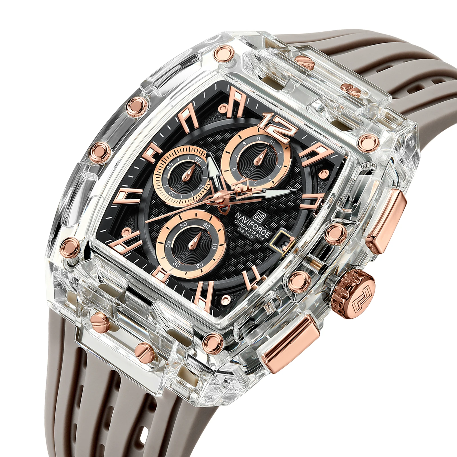 NAVIFORCE Black Silicone Strap Military Sports Chronograph Watch for Men