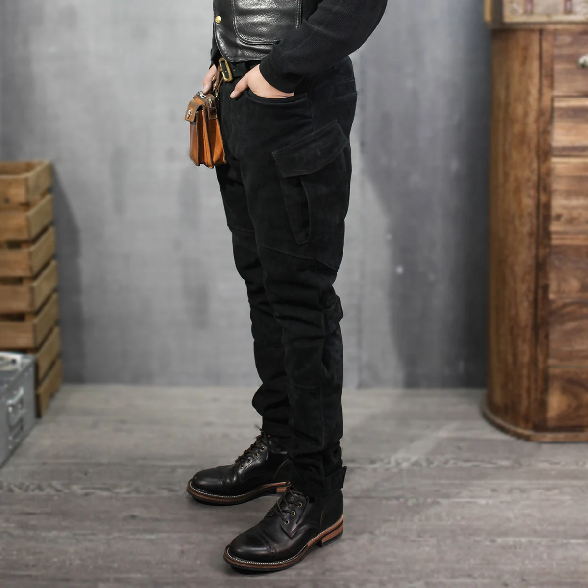 SDP600 RockCanRoll 1.3mm USA Genuine Goat Suede Leather Motorcycle Pants Vintage Heavy Durable Stylish Sheep Rider Trousers