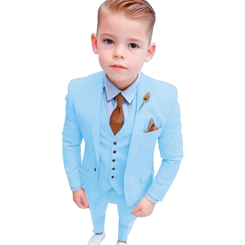 Elegant Three Piece Set for Boys Single Breasted Blazer Vest Pants Kid Suit Set for Piano Performances And Evening Events