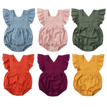 Linen Ruffle Baby Romper 1