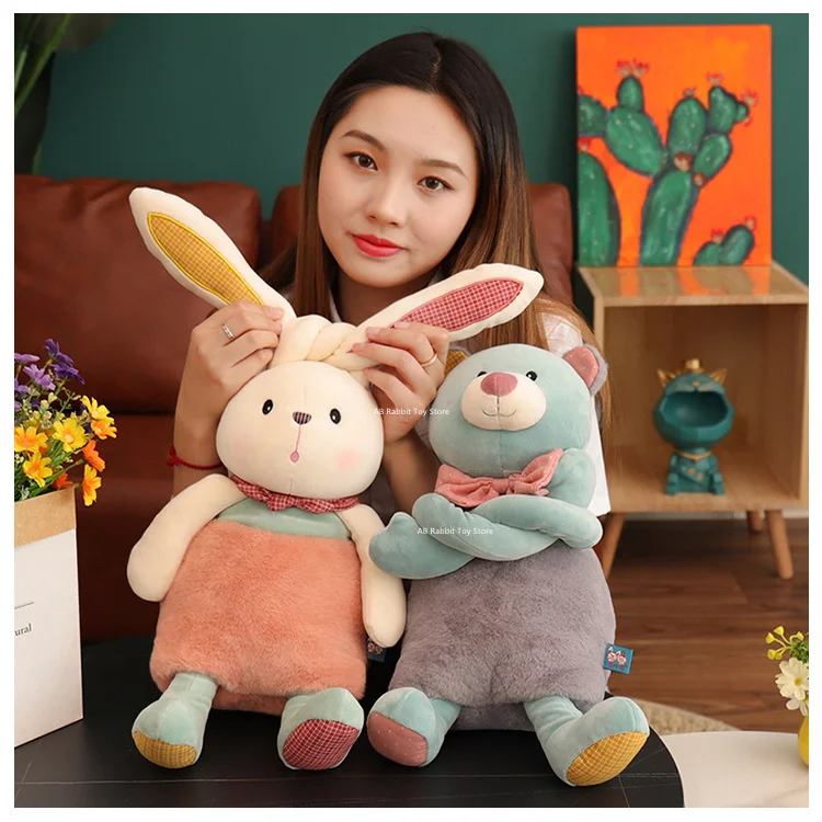 귀여운 토끼 곰 인형, 신축성 봉제 완구, 잠자는  침대 인형, 부드러운 박제 동물 장난감,  생일 선물