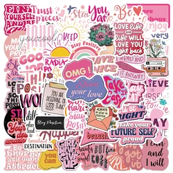 50pcs Pink Inspirational Cartoon Motivational Stickers for Teens - DIY Decals for Notebooks, Guitars, Suitcases, and Fridges (50PCS)