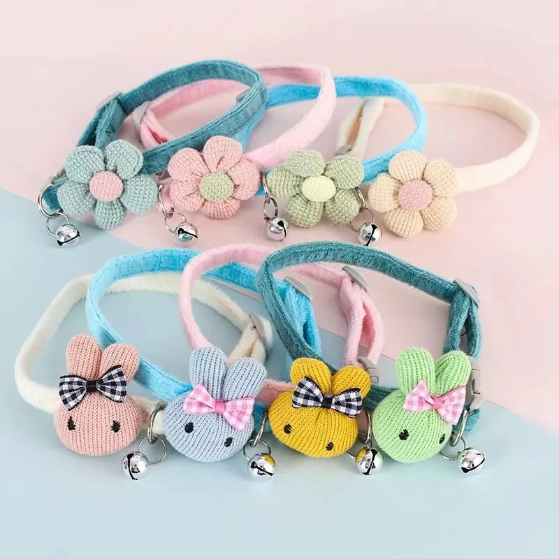 Title 7, Cute knitting Flower Bell Collar Adjustable Cat...