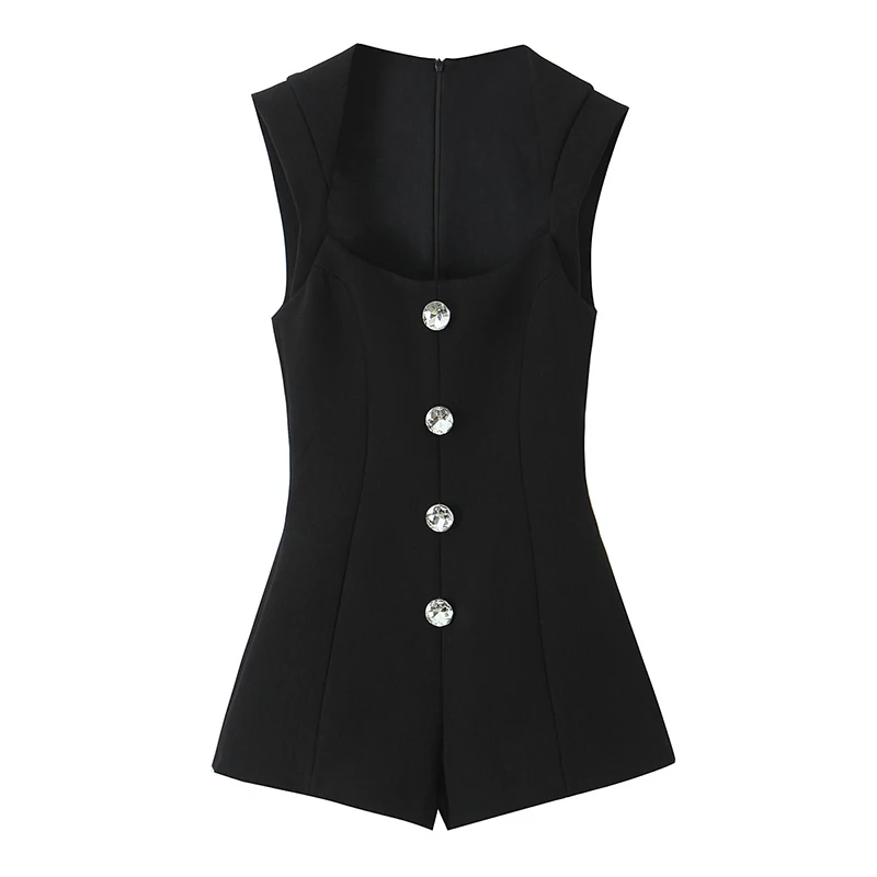 Women's Jumpsuit 2026 Autumn New Style Sleeveless Jewelry Button Decorated Sexy Short Jumpsuit Commuting Fashion Personality